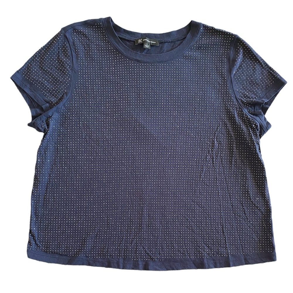 INC International Concepts Navy Blue Jeweled Rhinestone Studded Tee T-Sh…